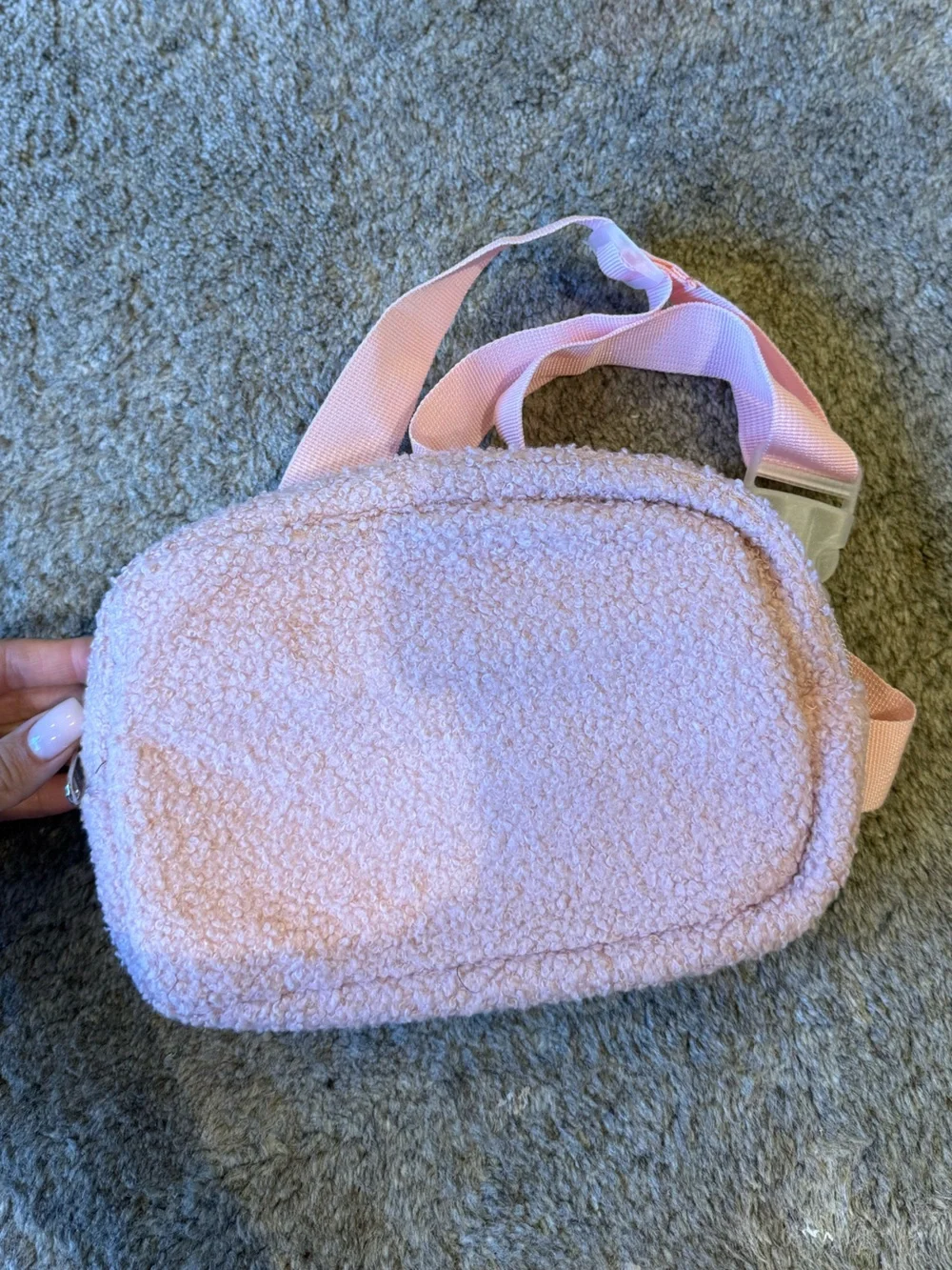 Kids Pink Sherpa Fanny Pack - Soft Crossbody Belt Bag
